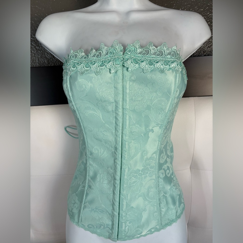 NWT Y2K VTG Fredericks of Hollywood Aqua Green corset Sz 38
